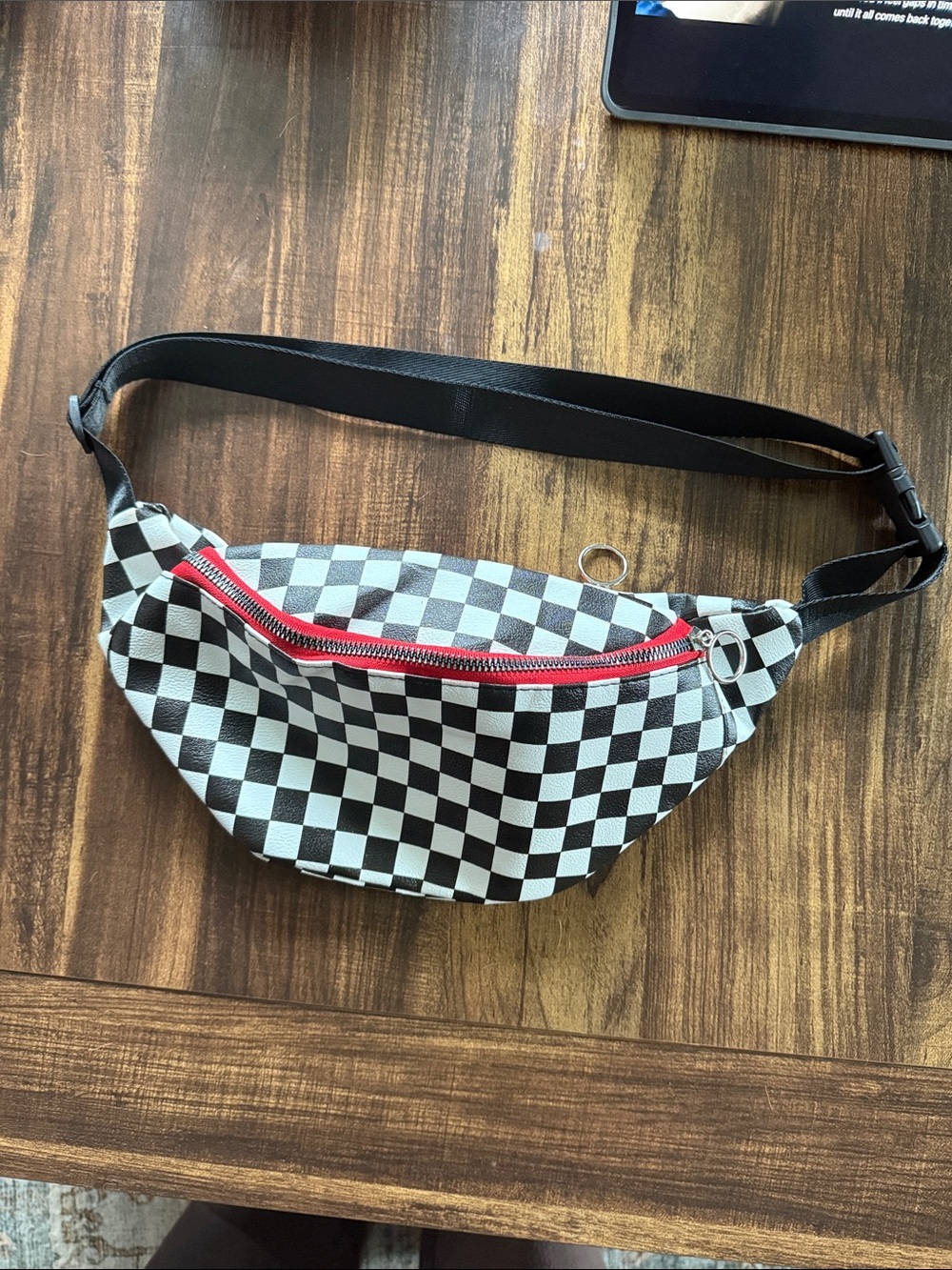 Checkerboard Fanny Pack with Red Zipper
